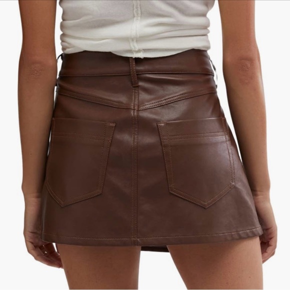 ❤️ Free People Chocolate Faux Leather Wrap Skirt 26 - Picture 2 of 6